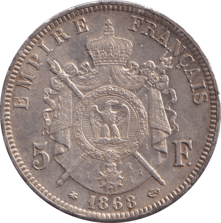 1868 FIVE FRANCS FRANCE - SILVER WORLD COINS - Cambridgeshire Coins