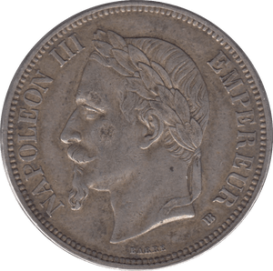1868 FRENCH SILVER 5 FRANCS - SILVER WORLD COINS - Cambridgeshire Coins