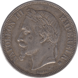 1868 FRENCH SILVER 5 FRANCS - SILVER WORLD COINS - Cambridgeshire Coins