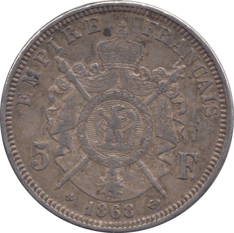 1868 FRENCH SILVER 5 FRANCS - SILVER WORLD COINS - Cambridgeshire Coins