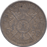 1868 FRENCH SILVER 5 FRANCS - SILVER WORLD COINS - Cambridgeshire Coins