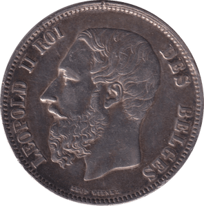 1868 SILVER 5 FRANC BELGIUM - SILVER WORLD COINS - Cambridgeshire Coins