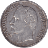 1868 SILVER 5 FRANC FRANCE - SILVER WORLD COINS - Cambridgeshire Coins