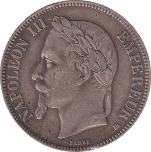 1868 SILVER 5 FRANC FRANCE - SILVER WORLD COINS - Cambridgeshire Coins