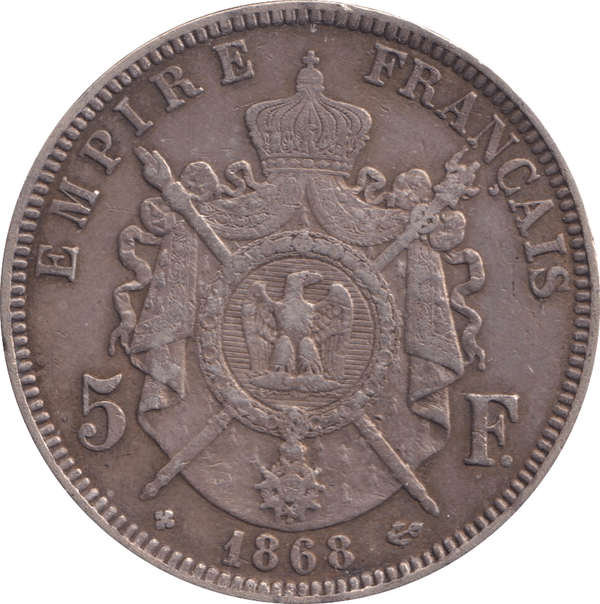 1868 SILVER 5 FRANC FRANCE - SILVER WORLD COINS - Cambridgeshire Coins