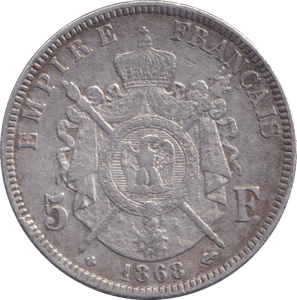 1868 SILVER 5 FRANC FRANCE - SILVER WORLD COINS - Cambridgeshire Coins