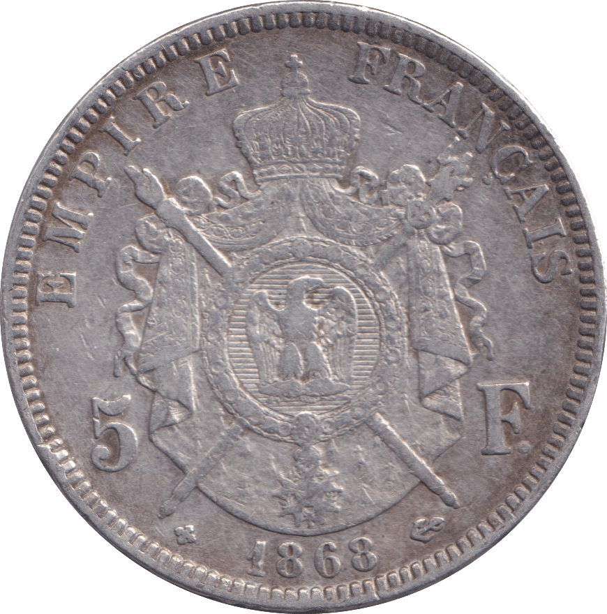 1868 SILVER 5 FRANC FRANCE - SILVER WORLD COINS - Cambridgeshire Coins