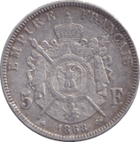 1868 SILVER 5 FRANC FRANCE - SILVER WORLD COINS - Cambridgeshire Coins
