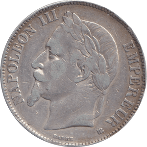 1868 SILVER 5 FRANC FRANCE - SILVER WORLD COINS - Cambridgeshire Coins