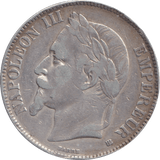 1868 SILVER 5 FRANC FRANCE - SILVER WORLD COINS - Cambridgeshire Coins