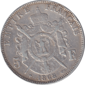 1868 SILVER 5 FRANC FRANCE - SILVER WORLD COINS - Cambridgeshire Coins