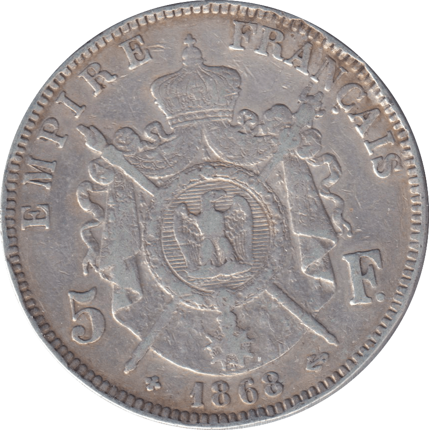 1868 SILVER 5 FRANC FRANCE - SILVER WORLD COINS - Cambridgeshire Coins