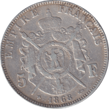 1868 SILVER 5 FRANC FRANCE - SILVER WORLD COINS - Cambridgeshire Coins