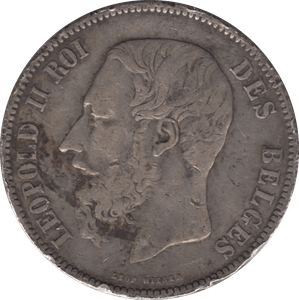 1868 SILVER 5 FRANCS BELGIUM - SILVER WORLD COINS - Cambridgeshire Coins