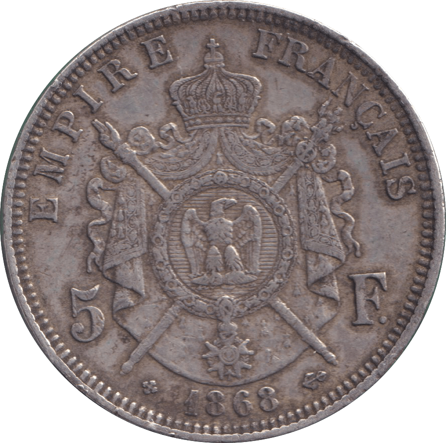 1868 SILVER 5 FRANCS FRANCE - SILVER WORLD COINS - Cambridgeshire Coins