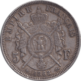1868 SILVER 5 FRANCS FRANCE - SILVER WORLD COINS - Cambridgeshire Coins
