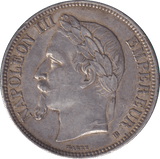 1868 SILVER 5 FRANCS FRANCE - SILVER WORLD COINS - Cambridgeshire Coins