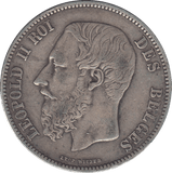 1868 SILVER FIVE FRANCS BELGIUM - SILVER WORLD COINS - Cambridgeshire Coins