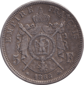 1868 SILVER FIVE FRANCS FRANCE - WORLD COINS - Cambridgeshire Coins