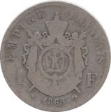 1868 SILVER ONE FRANC FRANCE - SILVER WORLD COINS - Cambridgeshire Coins