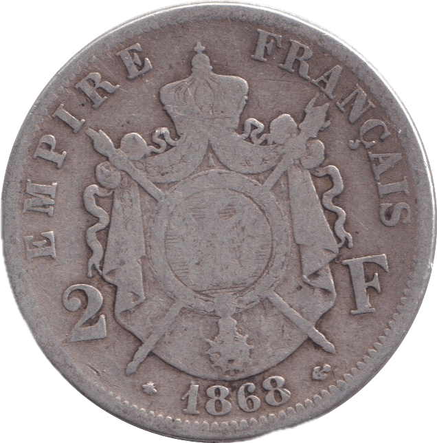 1868 SILVER TWO FRANC FRENCH - SILVER WORLD COINS - Cambridgeshire Coins
