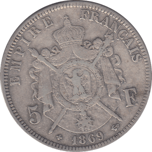 1869 SILVER 5 FRANC FRANCE - SILVER WORLD COINS - Cambridgeshire Coins