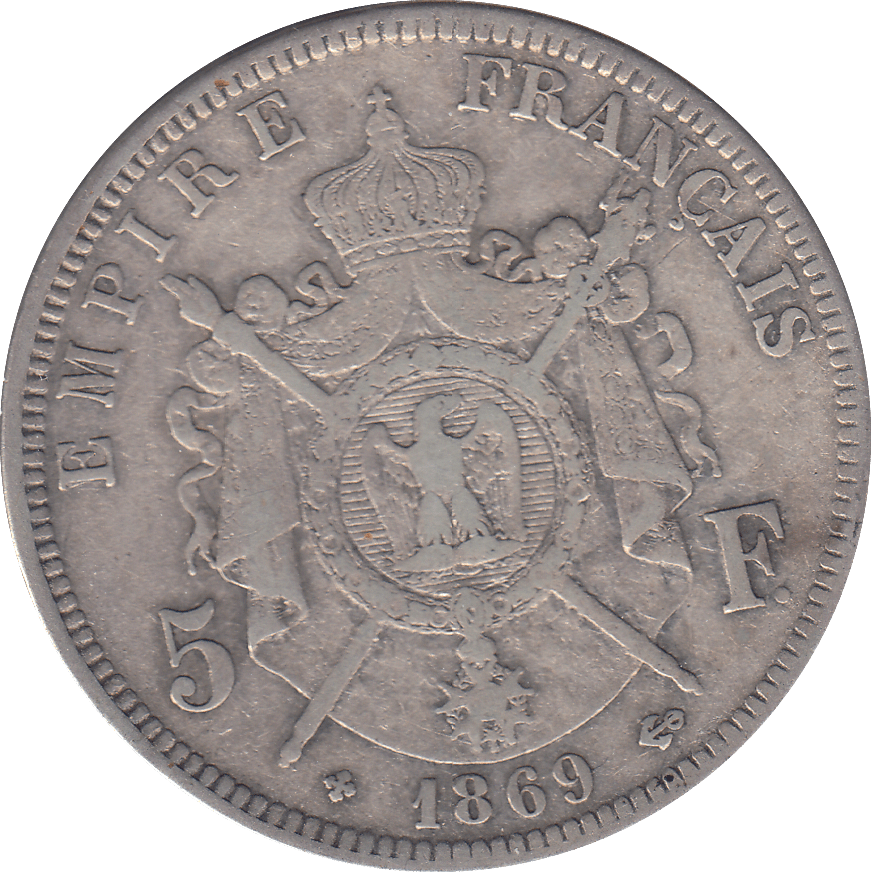 1869 SILVER 5 FRANC FRANCE - SILVER WORLD COINS - Cambridgeshire Coins