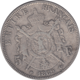1869 SILVER 5 FRANC FRANCE - SILVER WORLD COINS - Cambridgeshire Coins