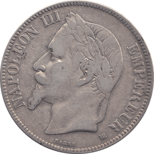 1869 SILVER 5 FRANC FRANCE - SILVER WORLD COINS - Cambridgeshire Coins