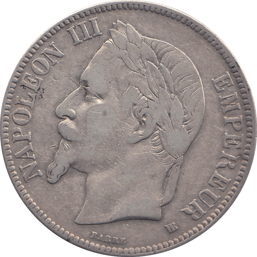 1869 SILVER 5 FRANC FRANCE - SILVER WORLD COINS - Cambridgeshire Coins