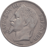 1869 SILVER 5 FRANC FRANCE - SILVER WORLD COINS - Cambridgeshire Coins