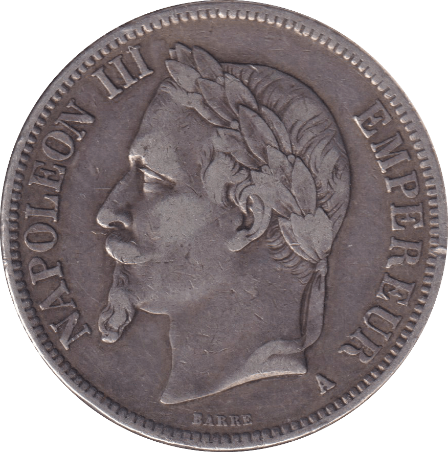 1869 SILVER 5 FRANCS FRANCE - SILVER WORLD COINS - Cambridgeshire Coins