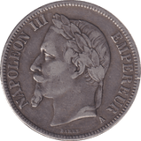 1869 SILVER 5 FRANCS FRANCE - SILVER WORLD COINS - Cambridgeshire Coins