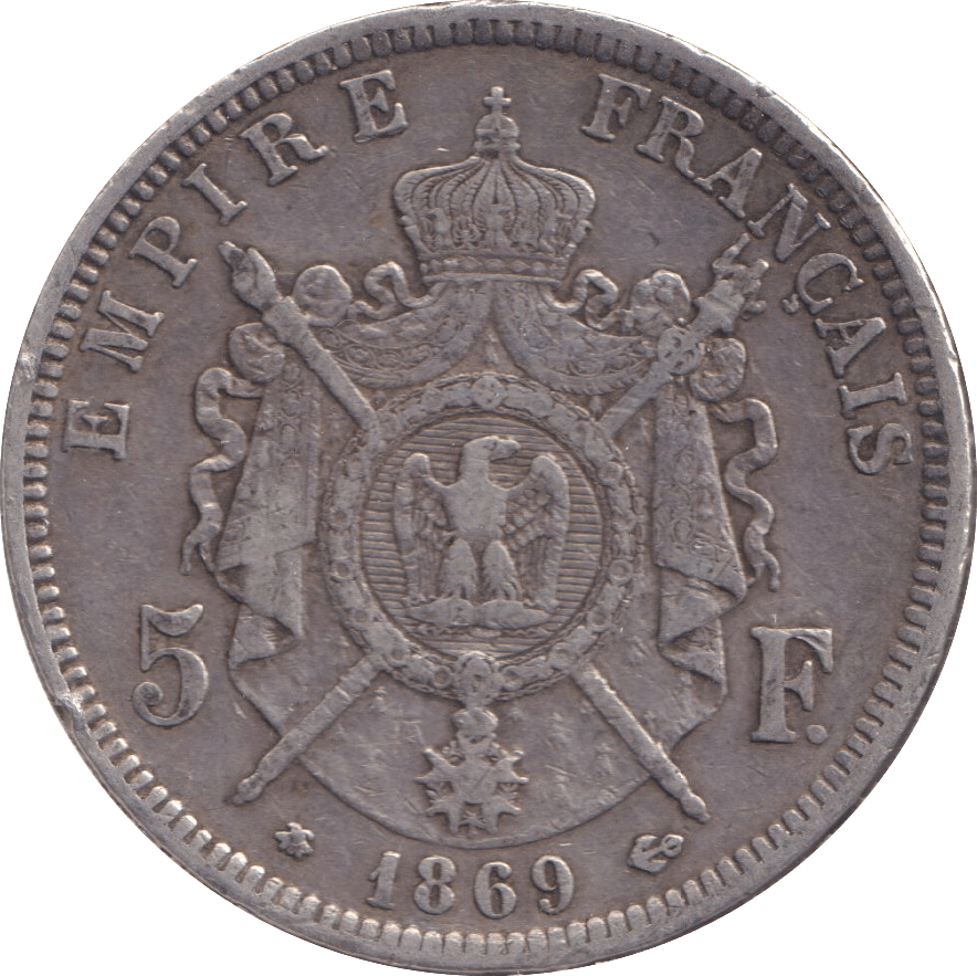 1869 SILVER 5 FRANCS FRANCE - SILVER WORLD COINS - Cambridgeshire Coins