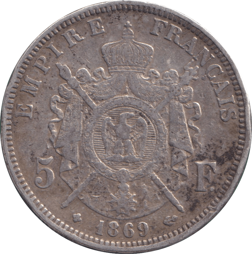 1869 SILVER 5 FRANCS FRANCE - SILVER WORLD COINS - Cambridgeshire Coins