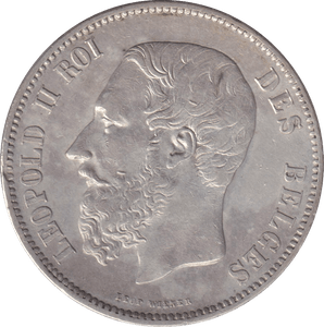 1869 SILVER 5F BELGIUM - SILVER WORLD COINS - Cambridgeshire Coins