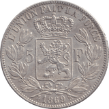 1869 SILVER 5F BELGIUM - SILVER WORLD COINS - Cambridgeshire Coins