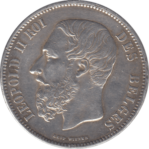 1869 SILVER BELGIUM FIVE FRANCS - SILVER WORLD COINS - Cambridgeshire Coins