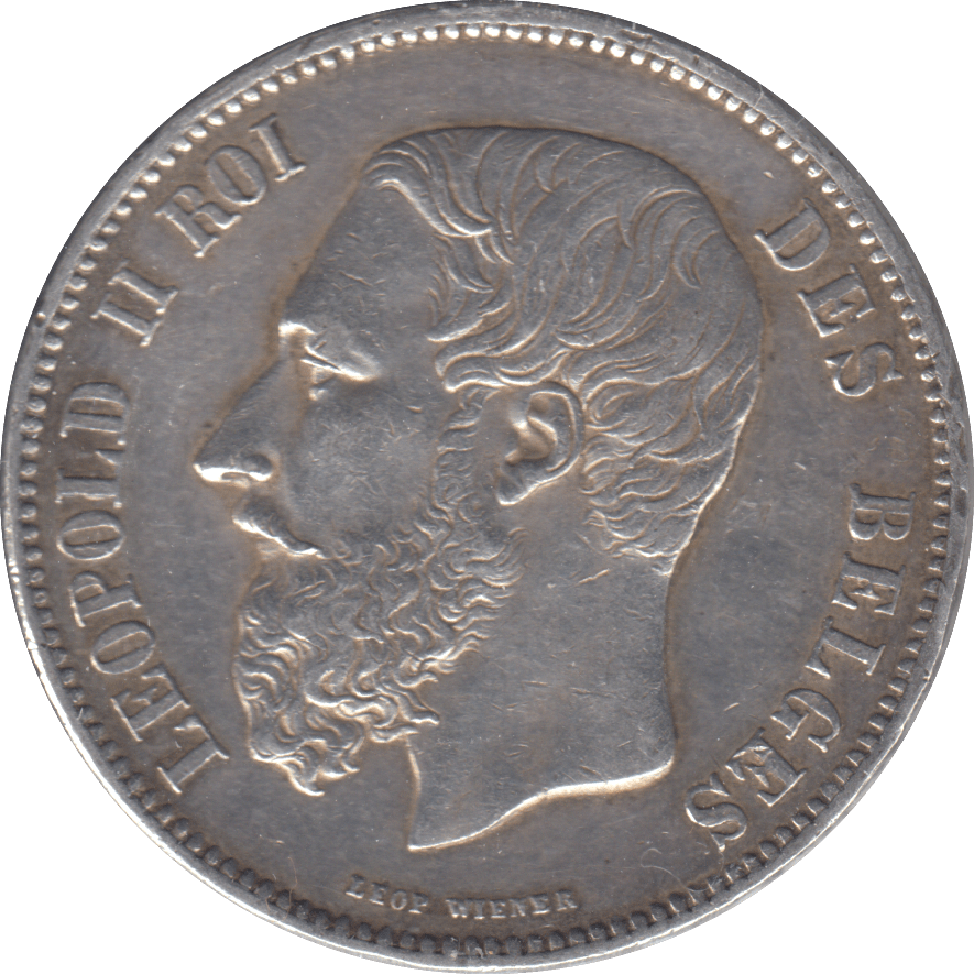 1869 SILVER BELGIUM FIVE FRANCS - SILVER WORLD COINS - Cambridgeshire Coins