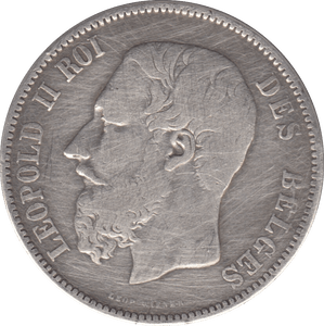 1869 SILVER FIVE FRANCS BELGIUM - SILVER WORLD COINS - Cambridgeshire Coins