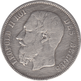 1869 SILVER FIVE FRANCS BELGIUM - SILVER WORLD COINS - Cambridgeshire Coins