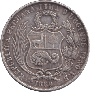 1869 SILVER ONE SOL PERU - SILVER WORLD COINS - Cambridgeshire Coins