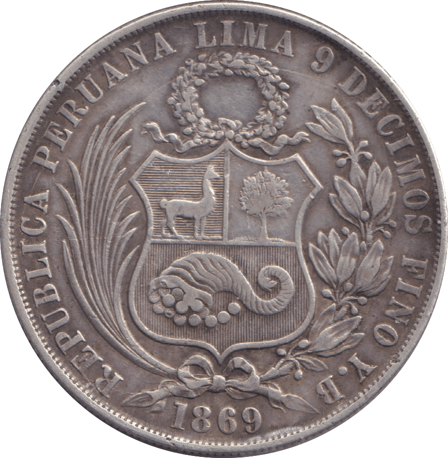 1869 SILVER ONE SOL PERU - SILVER WORLD COINS - Cambridgeshire Coins