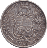 1869 SILVER ONE SOL PERU - SILVER WORLD COINS - Cambridgeshire Coins