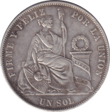 1869 SILVER ONE SOL PERU - SILVER WORLD COINS - Cambridgeshire Coins