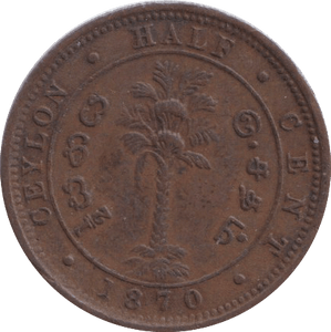 1870 1/2 CENT CEYLON - WORLD COINS - Cambridgeshire Coins