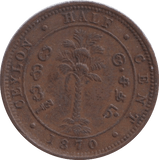1870 1/2 CENT CEYLON - WORLD COINS - Cambridgeshire Coins