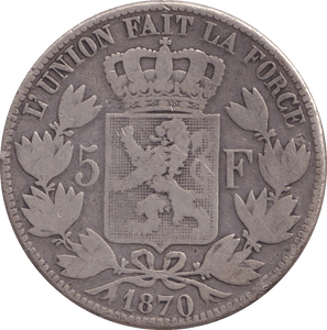 1870 BELGIUM 5 FRANC - WORLD COINS - Cambridgeshire Coins