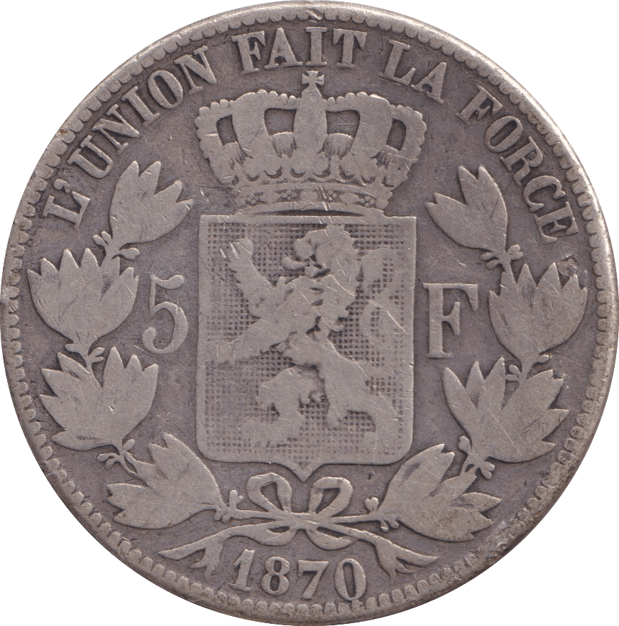 1870 BELGIUM 5 FRANC - WORLD COINS - Cambridgeshire Coins