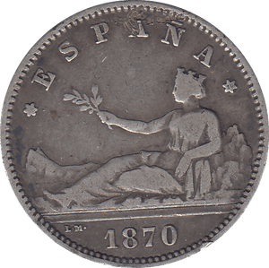 1870 ONE PESETA SPAIN - WORLD COINS - Cambridgeshire Coins